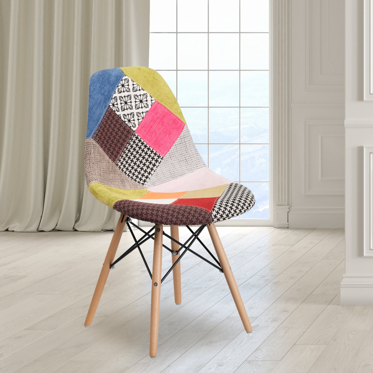 Milan Fabric and Chrome Chair, Plastic and Chrome Chair, Fabric and Wood Chair, Plastic and Wood Chair, Ghost Chair with Gold Base