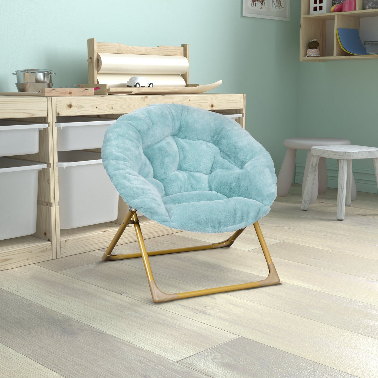 Dusty Aqua Kids Fur Moon Chair FV-FMC-030-DTAQ-SGD-GG