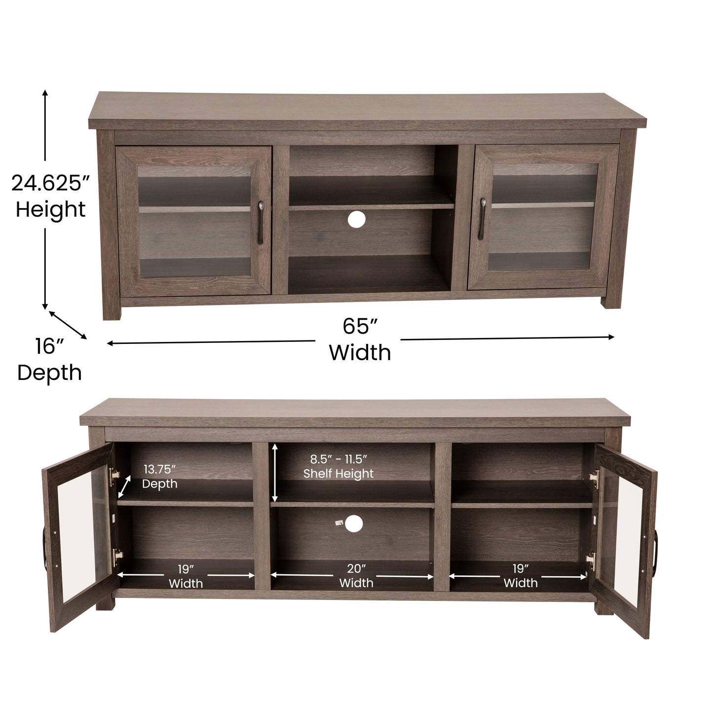 65" Glass Door TV Stand - Modern Design with Multiple Finish Options