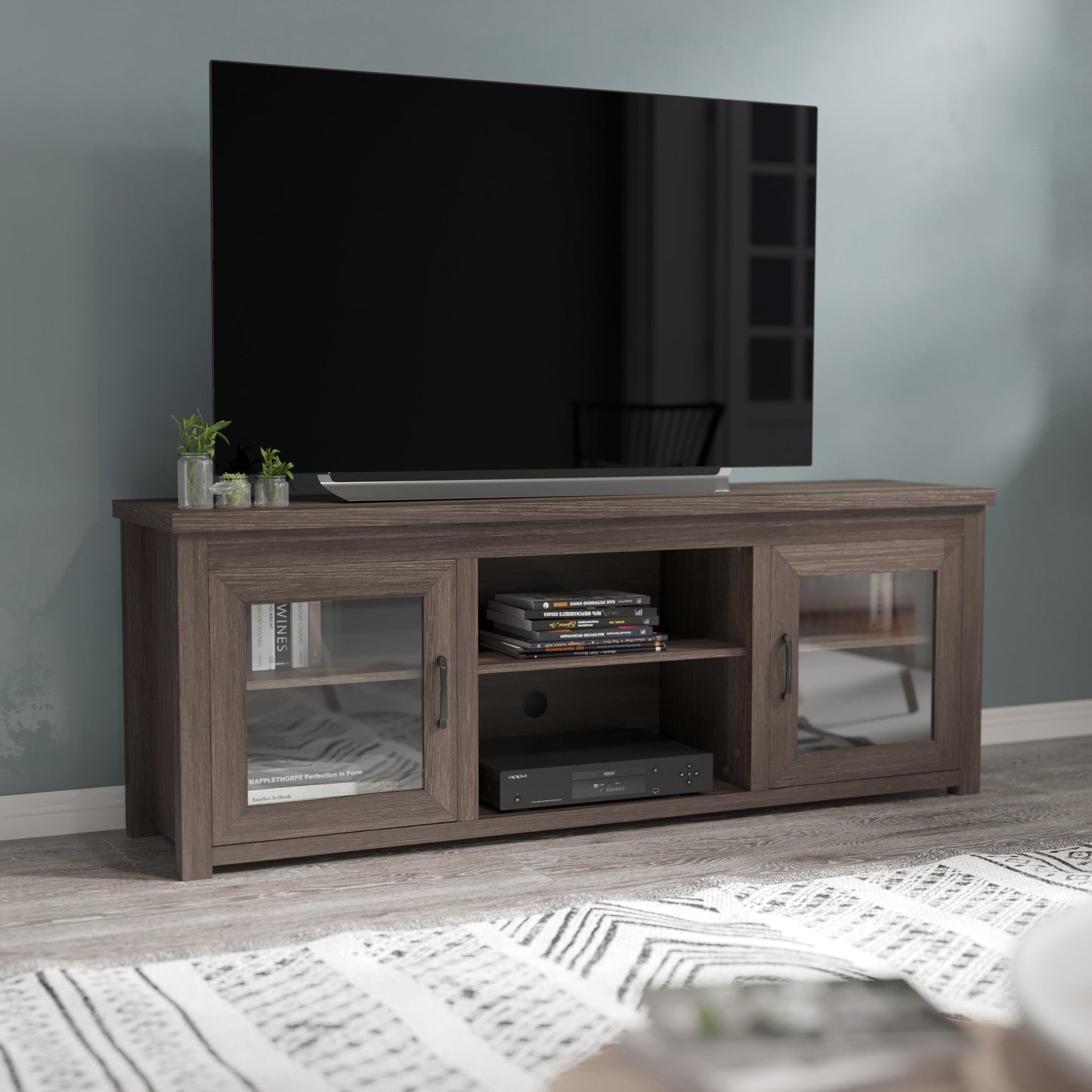 65" Glass Door TV Stand - Modern Design with Multiple Finish Options