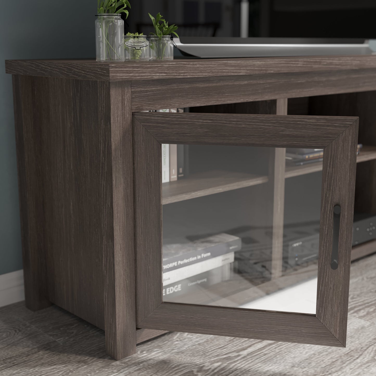 65" Glass Door TV Stand - Modern Design with Multiple Finish Options