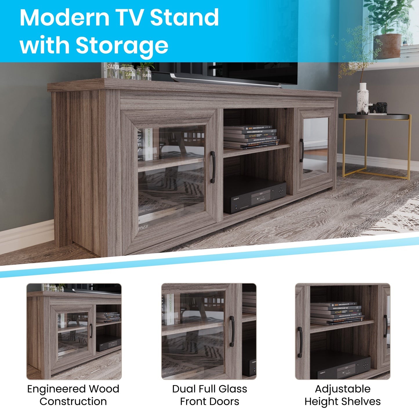 65" Glass Door TV Stand - Modern Design with Multiple Finish Options