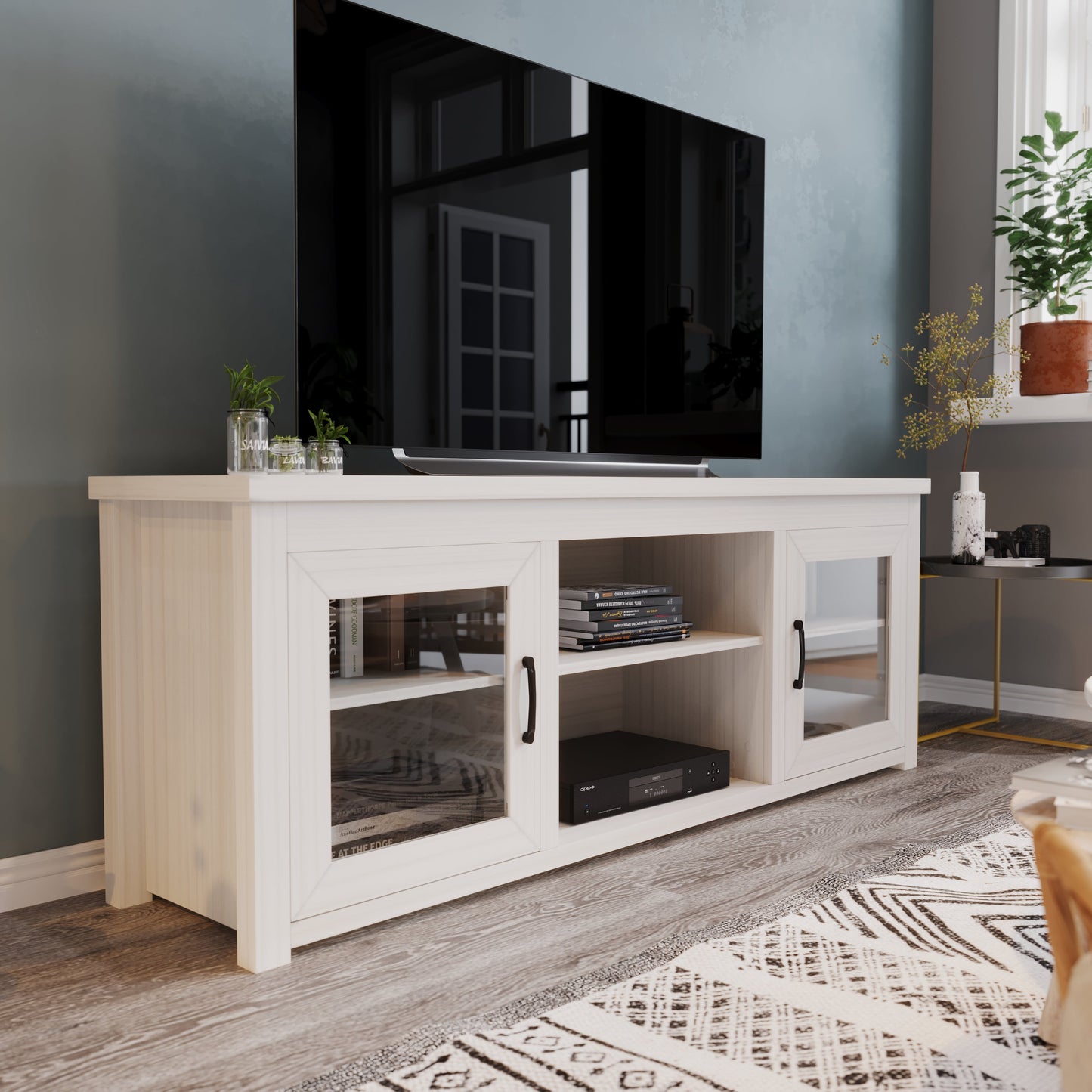 65" Glass Door TV Stand - Modern Design with Multiple Finish Options