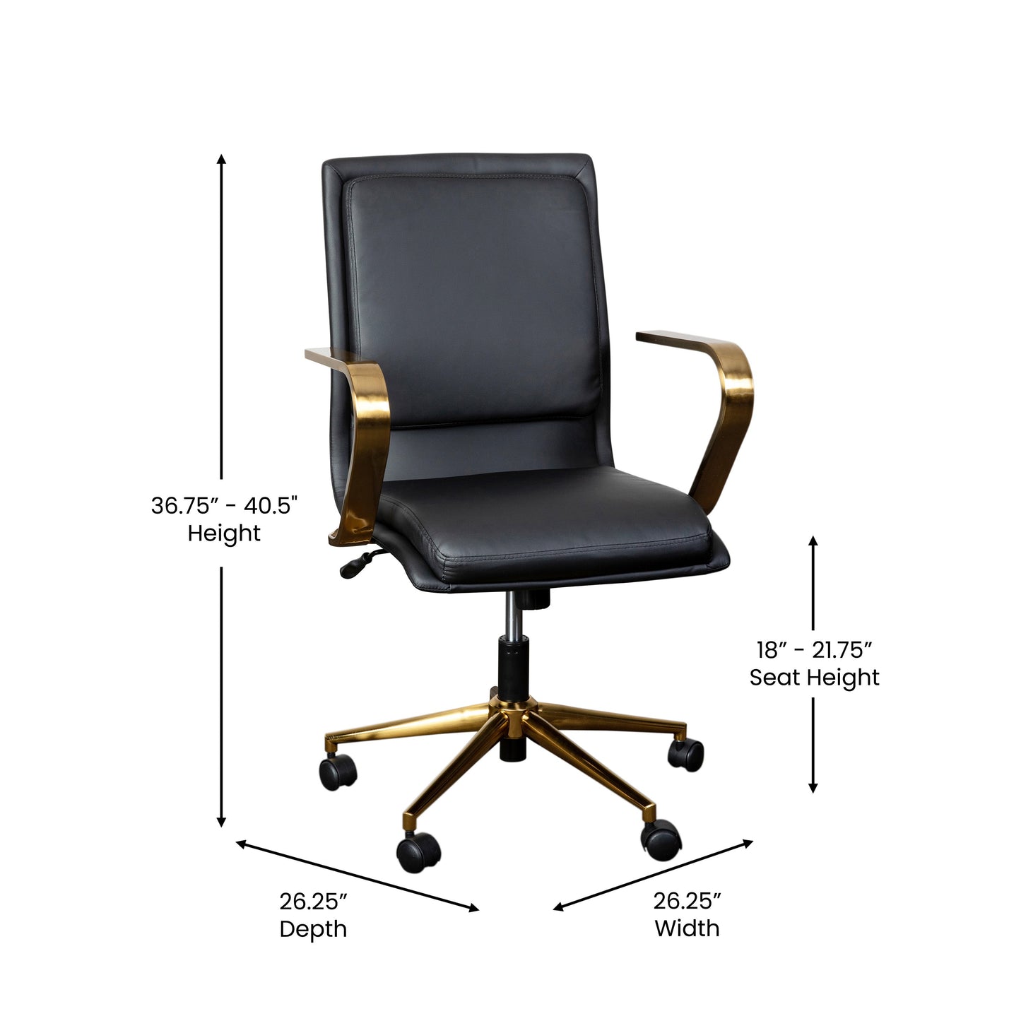 Swivel Desk Chair with Chrome and Gold Accents - Multiple Color Options Available