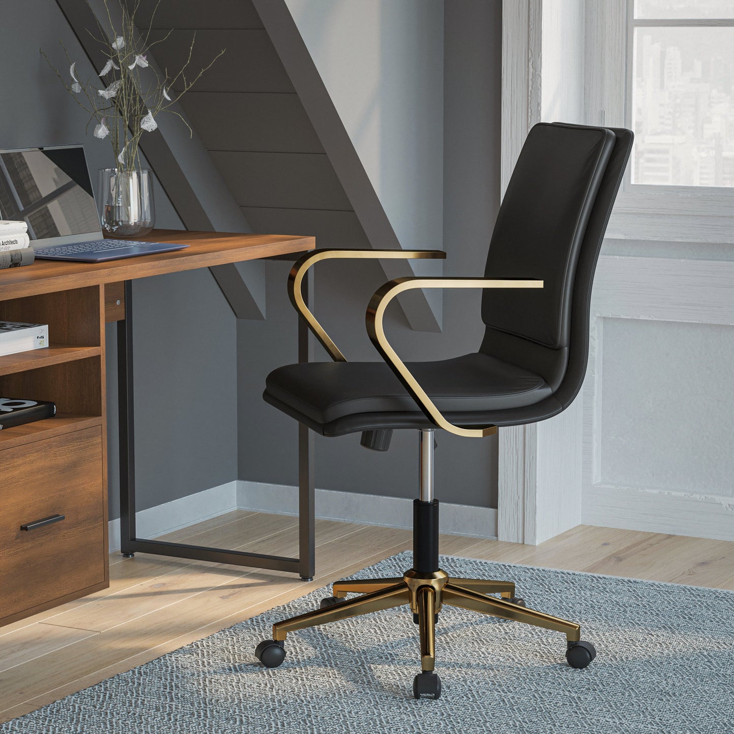 Swivel Desk Chair with Chrome and Gold Accents - Multiple Color Options Available