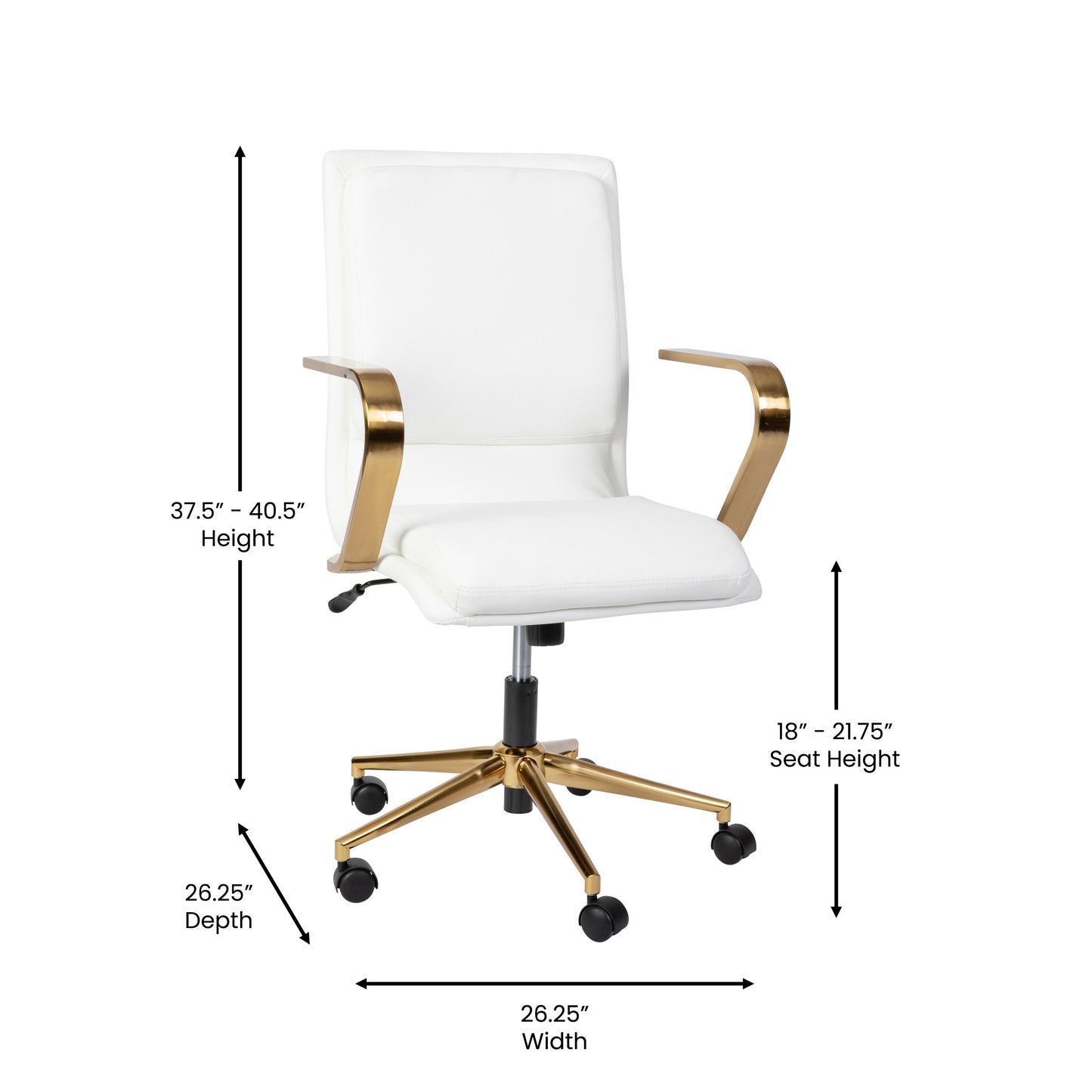 Swivel Desk Chair with Chrome and Gold Accents - Multiple Color Options Available
