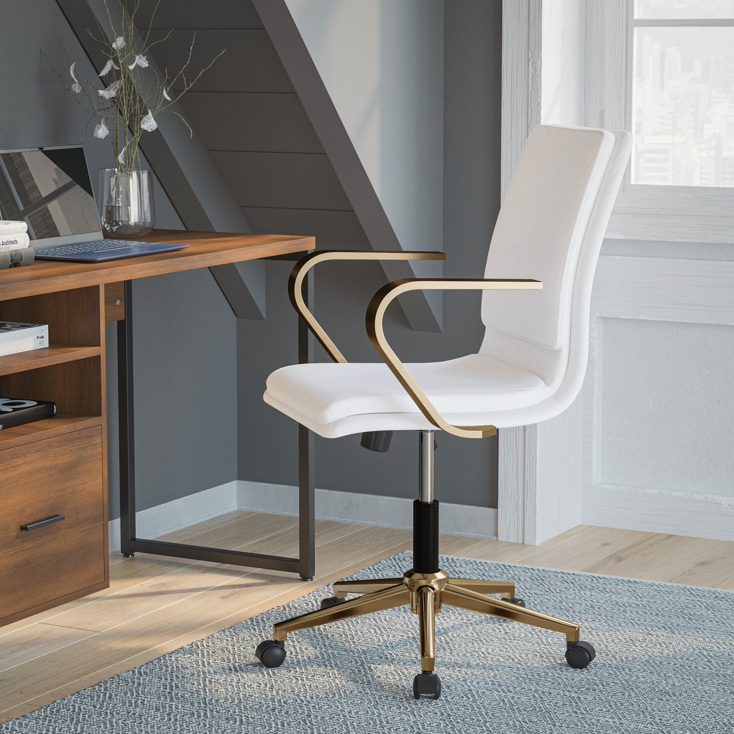 Swivel Desk Chair with Chrome and Gold Accents - Multiple Color Options Available