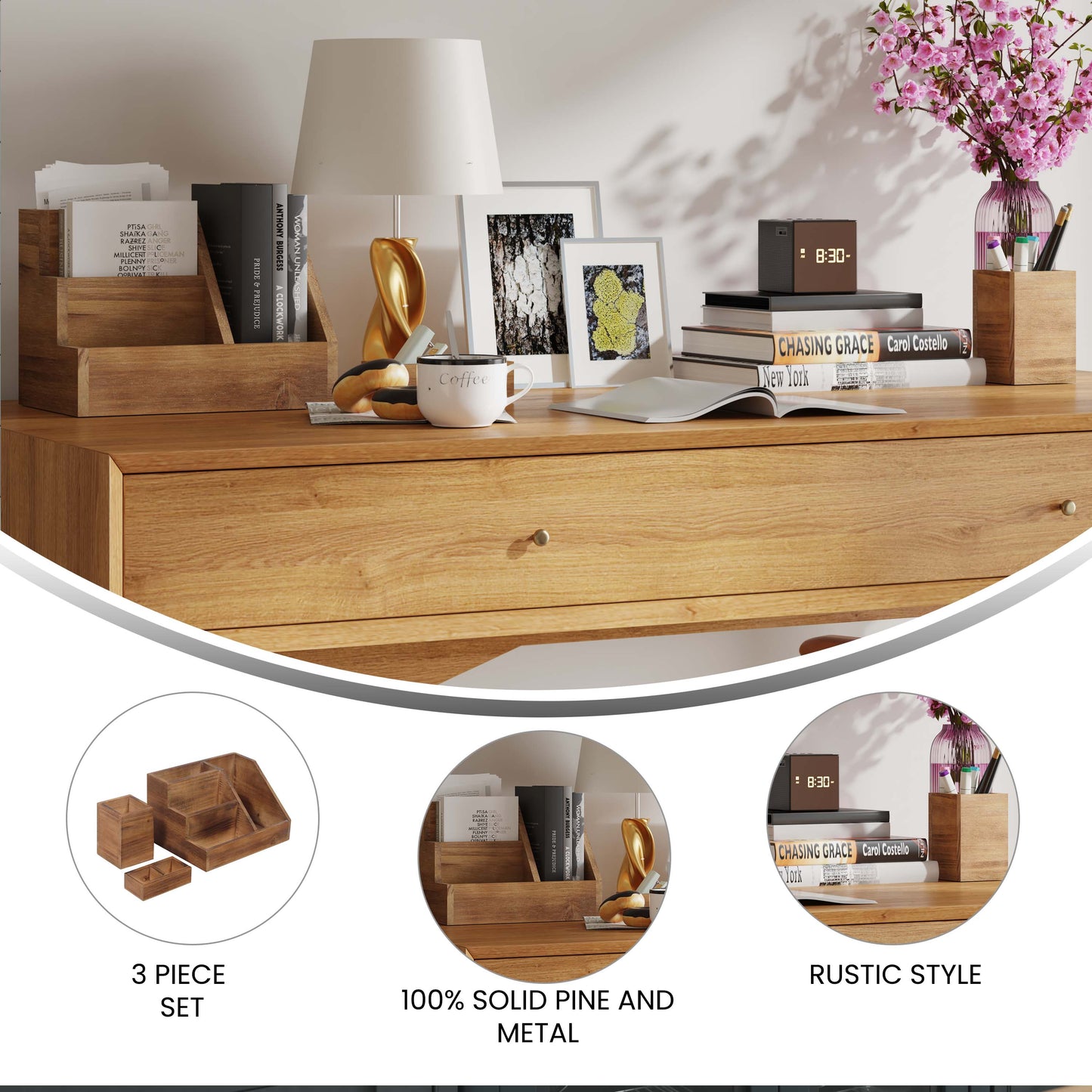 3PC Rustic Brown Organizer Set HFMHD-GDI-CRE8-402315-GG