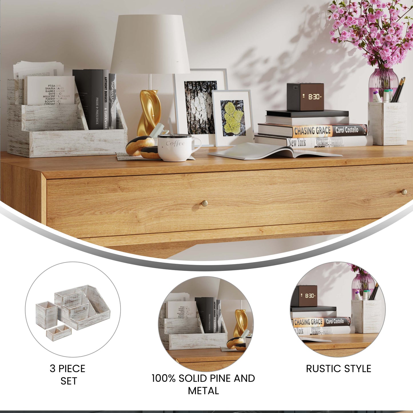 3PC Whitewashed Organizer Set HFMHD-GDI-CRE8-502315-GG