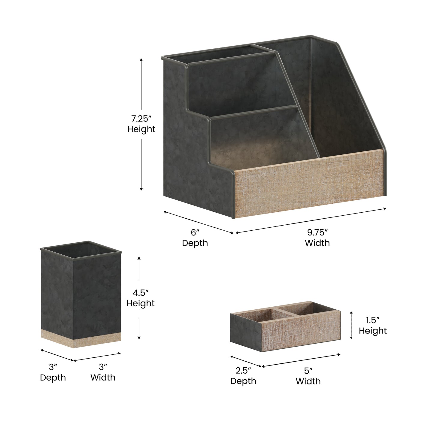 3PC Galvanized Organizer Set HFMHD-GDIS-CRE8-302315-GG