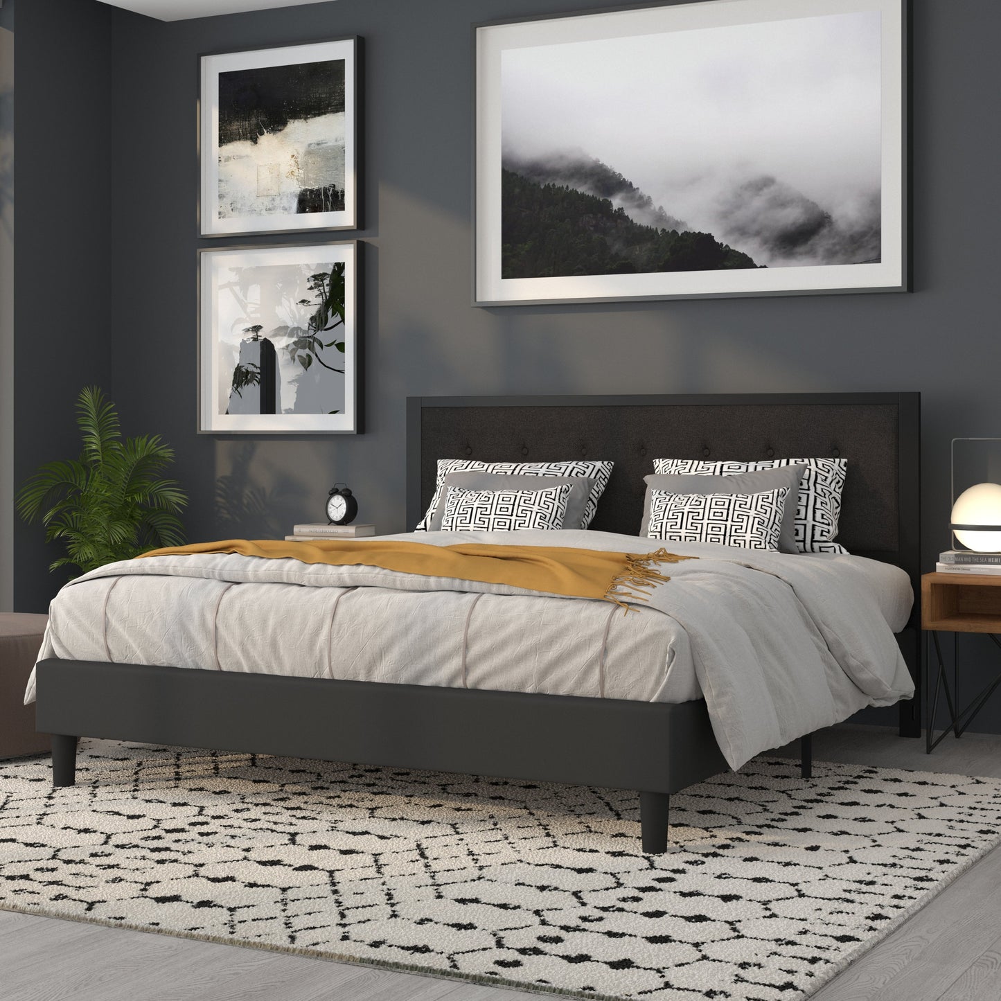 Full, Queen, King, and Twin Headboard HG-HB1725 in Black, Dark Gray, and Light Gray