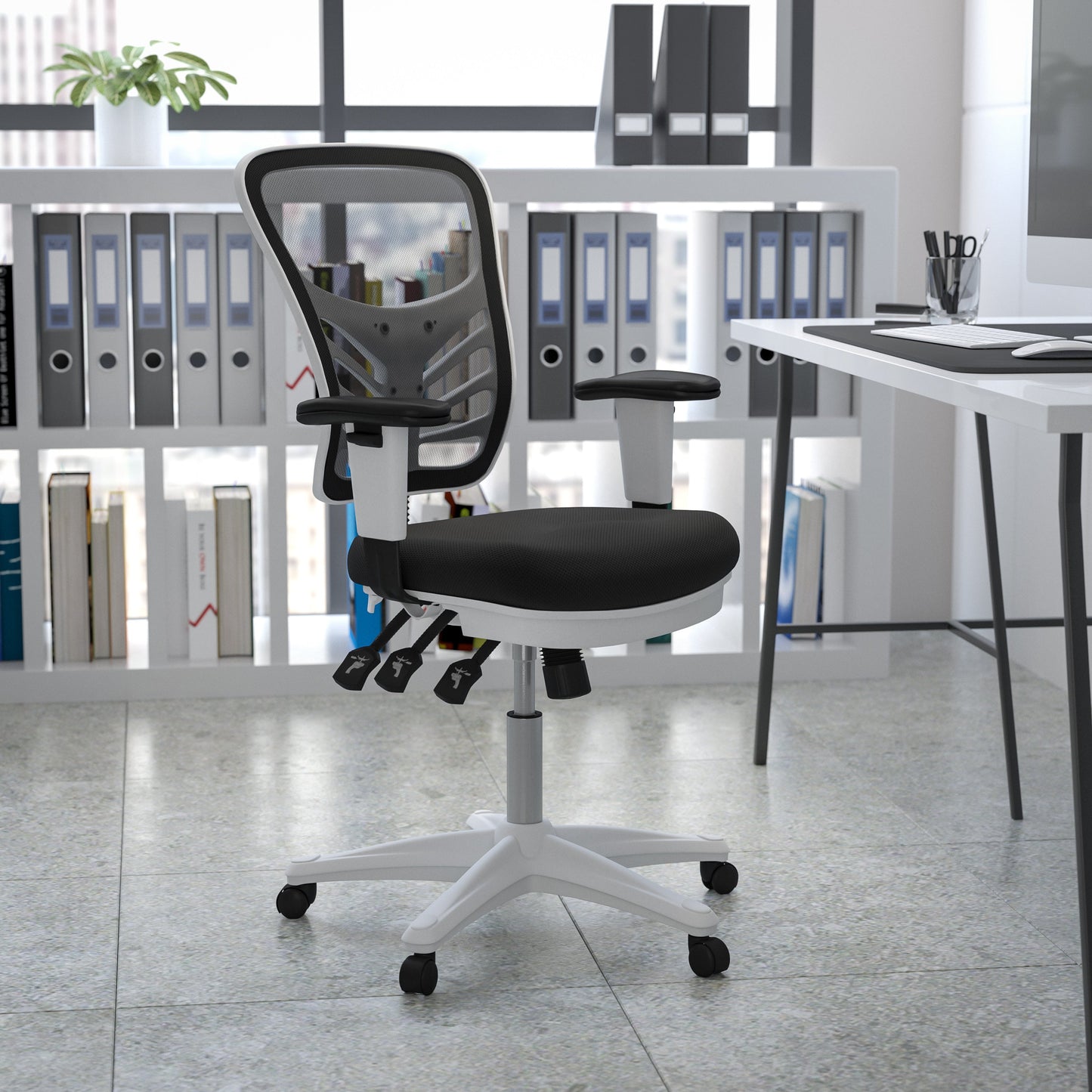 Office Chair with Roller Wheels and Mesh Design - Multiple Colors Available