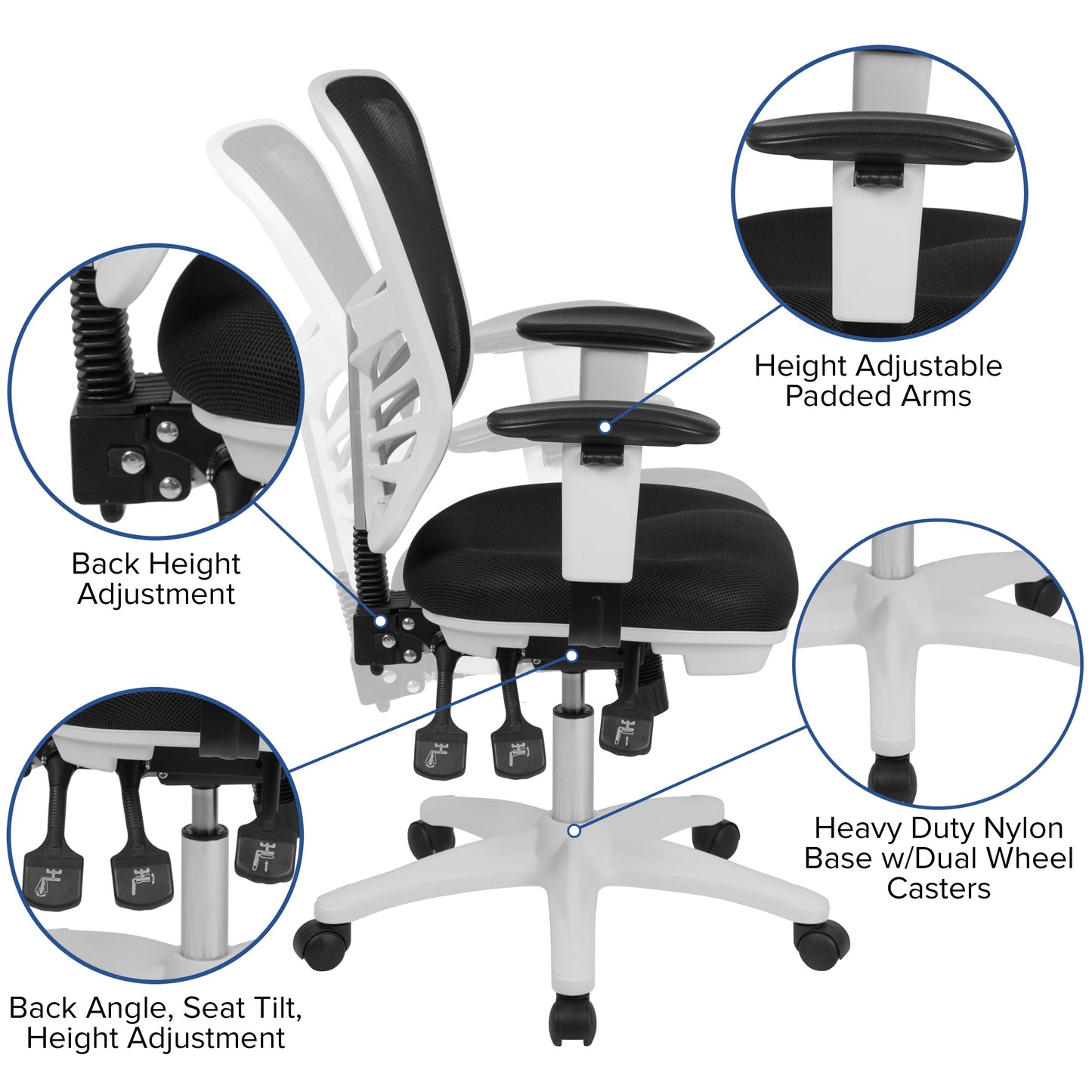 Office Chair with Roller Wheels and Mesh Design - Multiple Colors Available