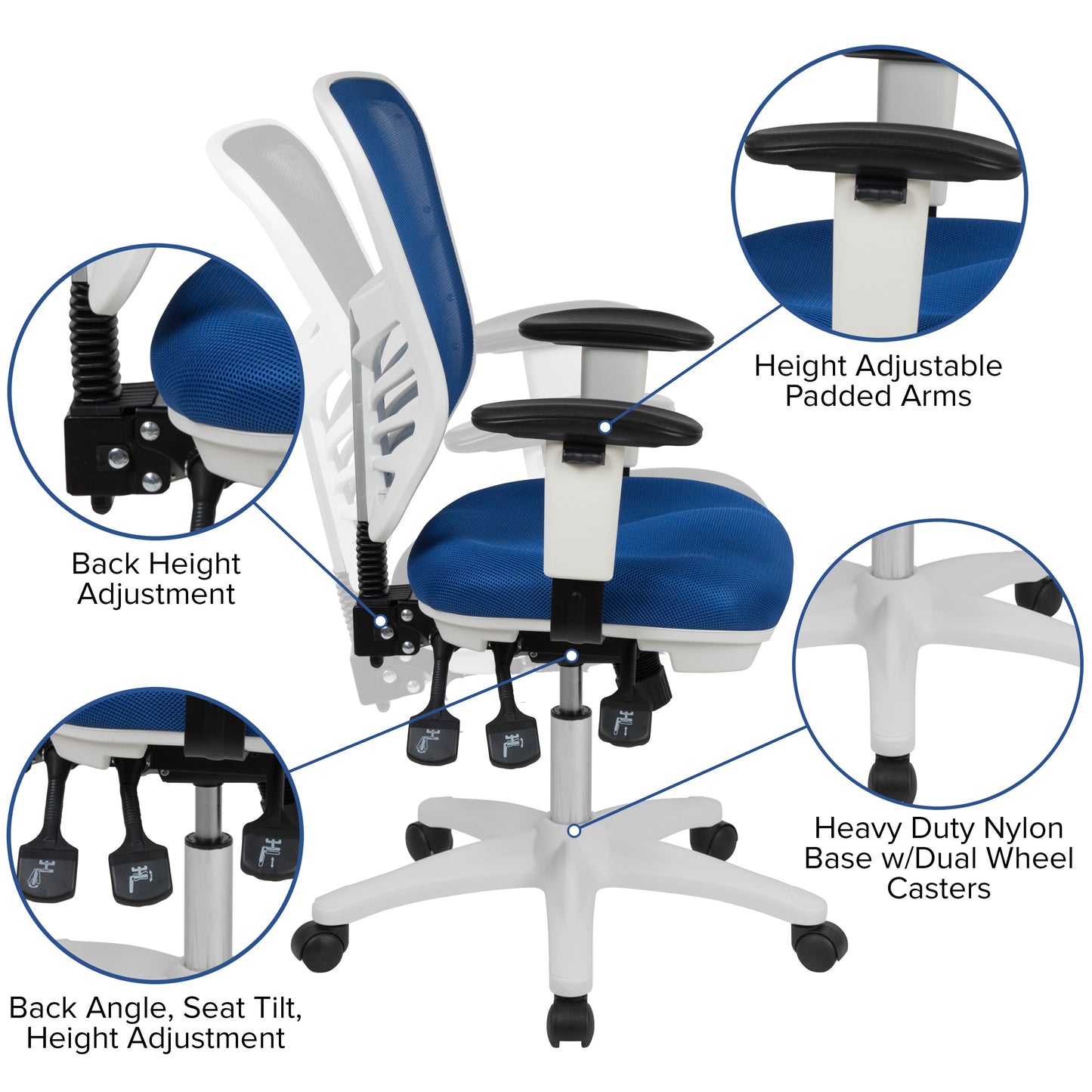 Office Chair with Roller Wheels and Mesh Design - Multiple Colors Available