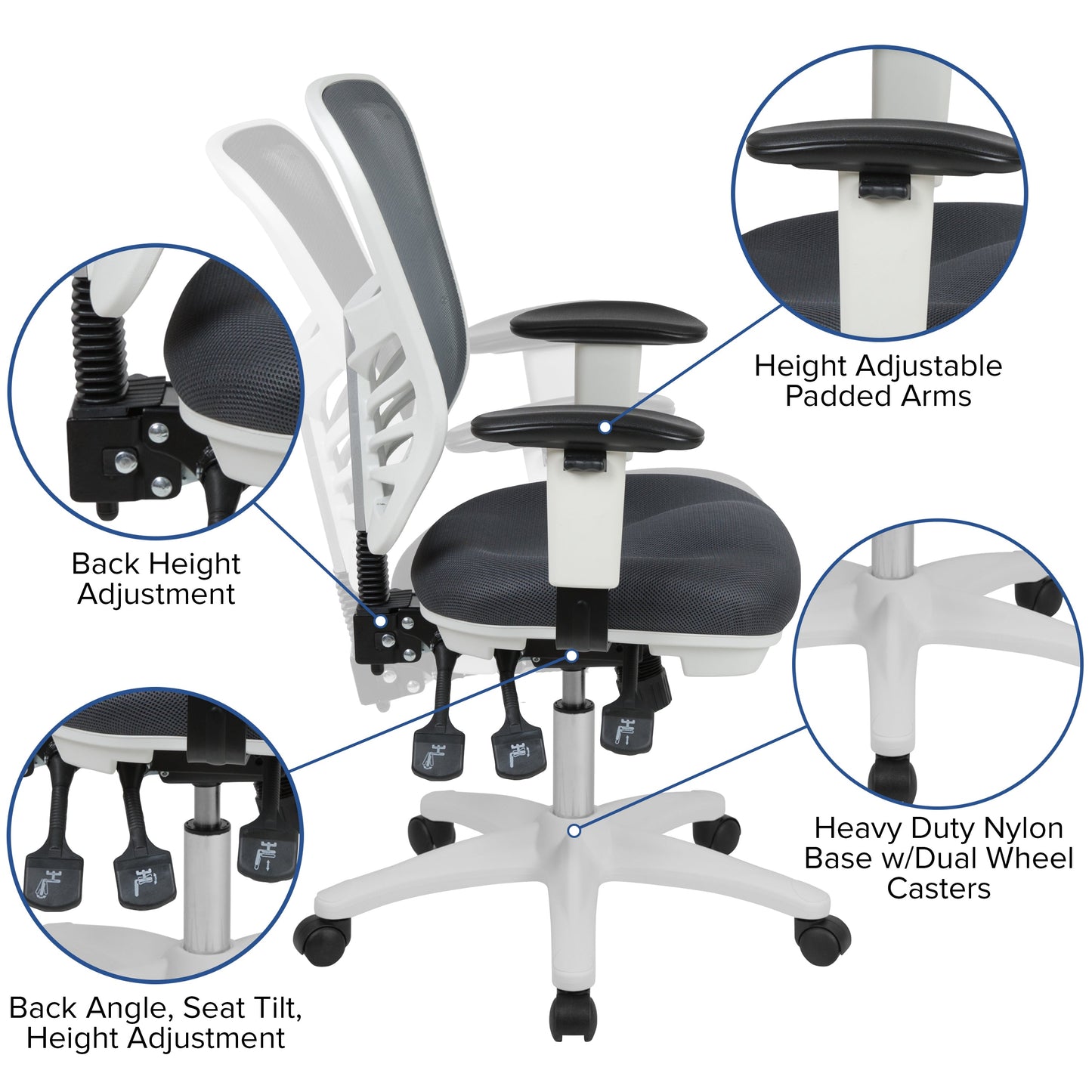 Office Chair with Roller Wheels and Mesh Design - Multiple Colors Available