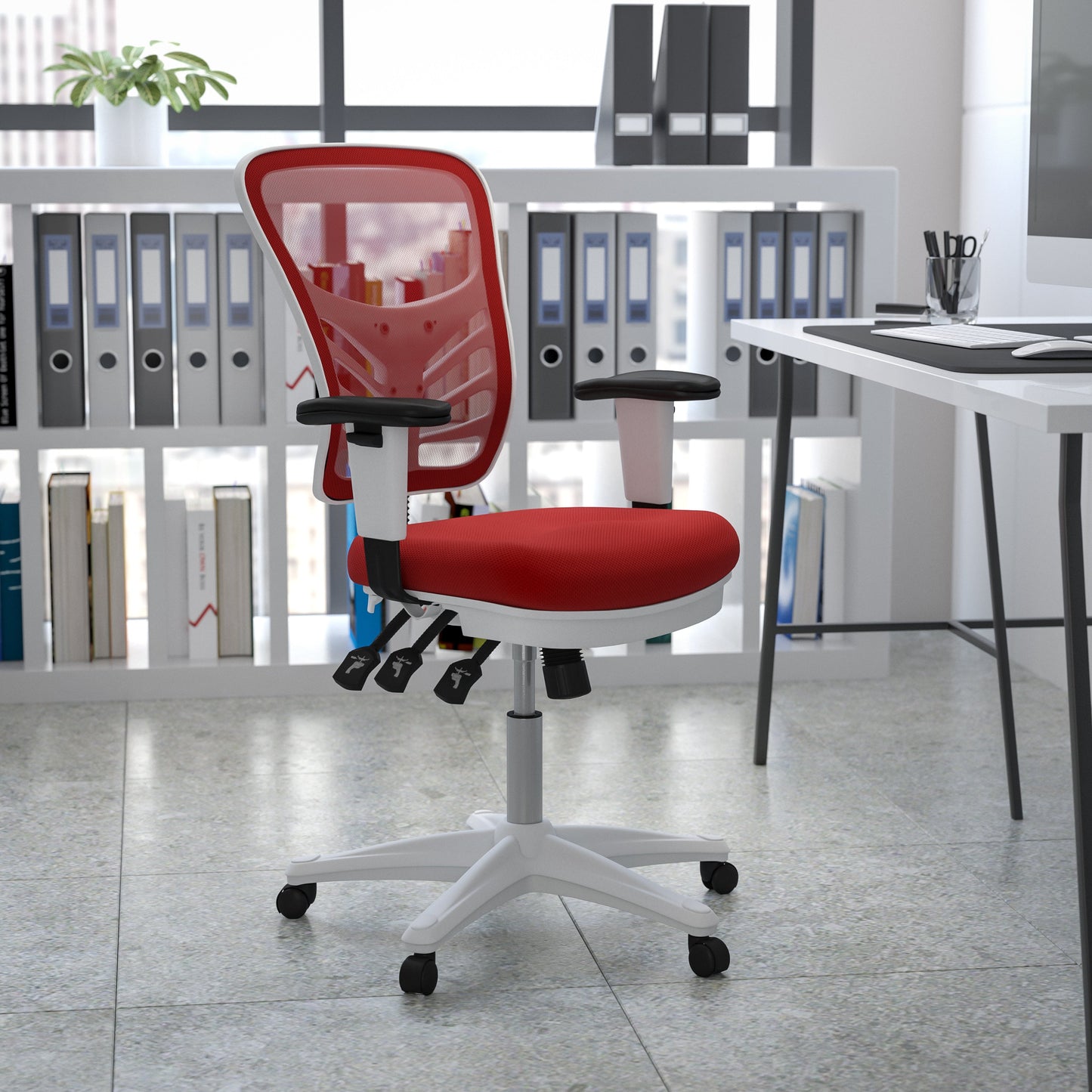 Office Chair with Roller Wheels and Mesh Design - Multiple Colors Available