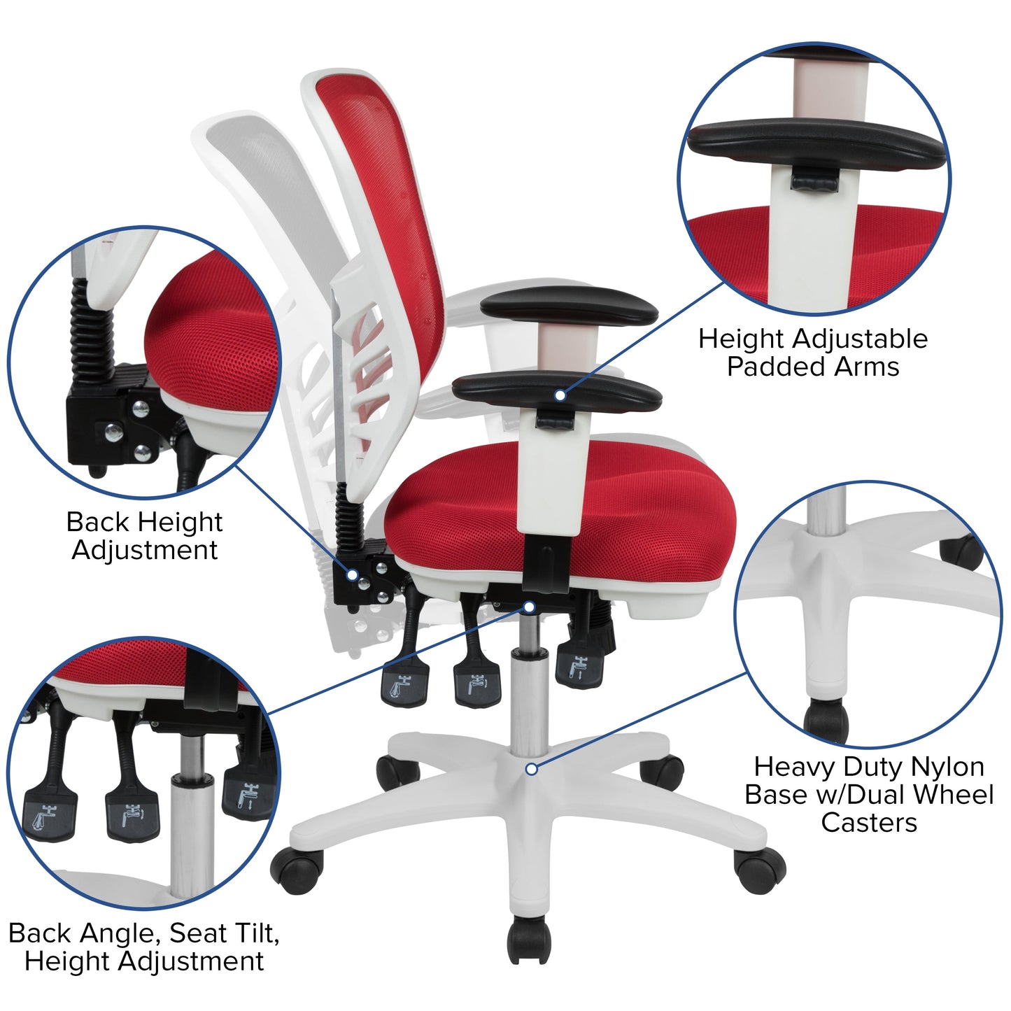 Office Chair with Roller Wheels and Mesh Design - Multiple Colors Available