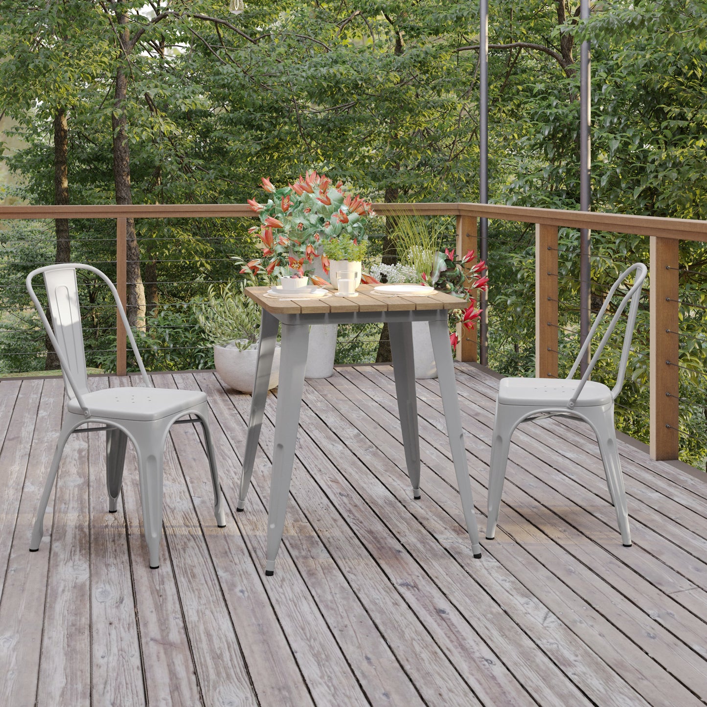 23.75" SQ BR/SIL Dining Table JJ-T14619-60-BRSL-GG