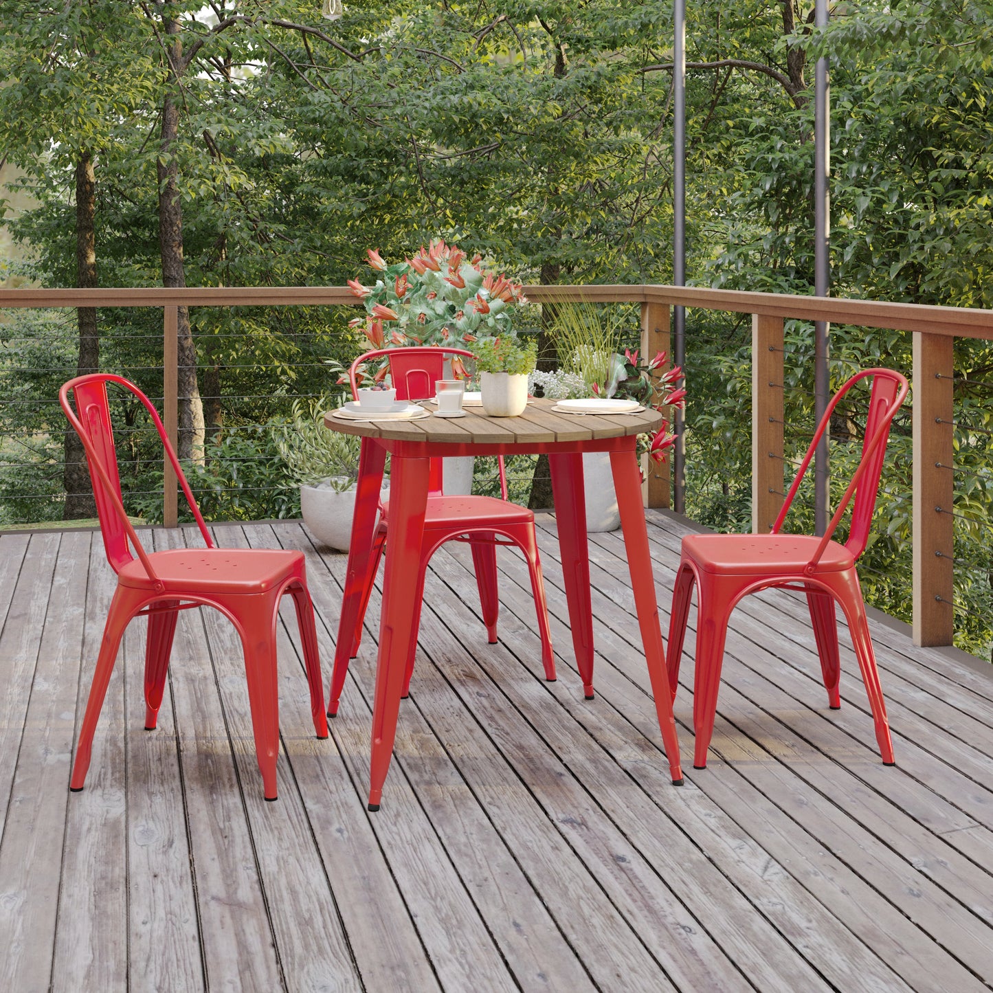 30" RD BR/RED Dining Table JJ-T14623-80-BRRD-GG