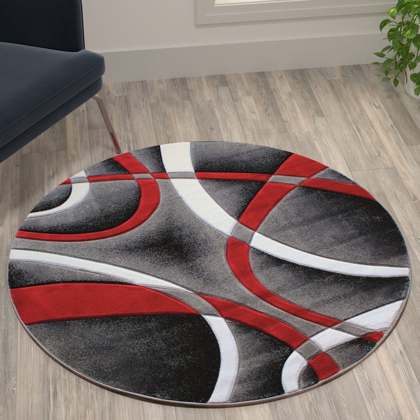 4x4 Red Abstract Rug KP-RG951-44-RD-GG