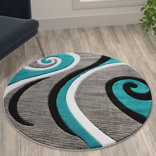 4x4 Turquoise Abstract Rug KP-RG951-44-TQ-GG