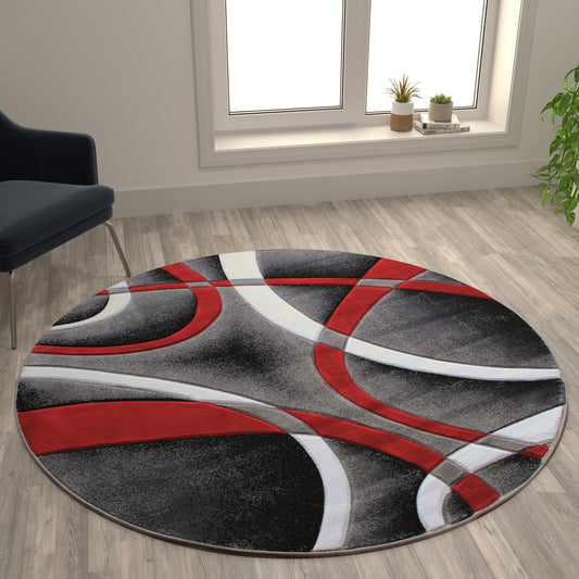5x5 Red Abstract Rug KP-RG951-55-RD-GG