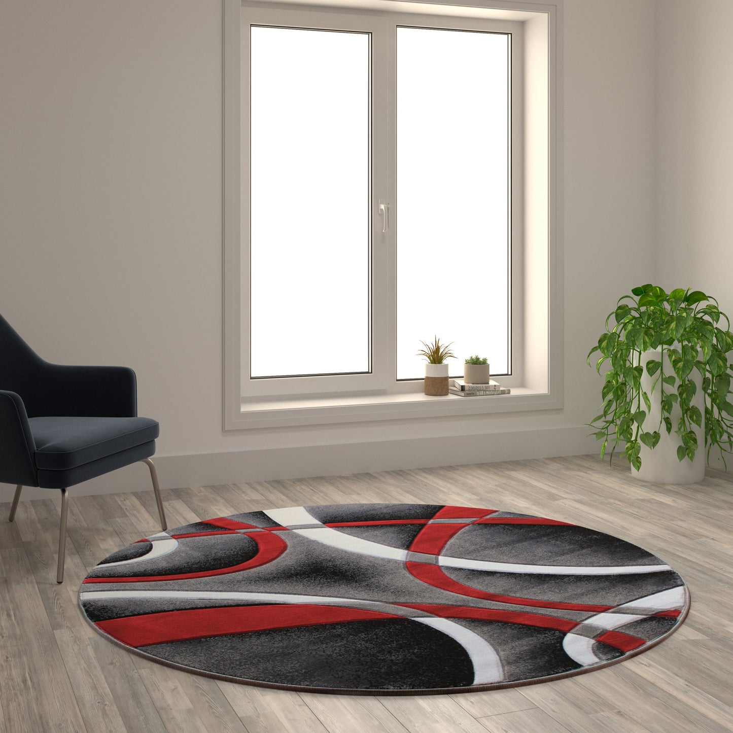 5x5 Red Abstract Rug KP-RG951-55-RD-GG