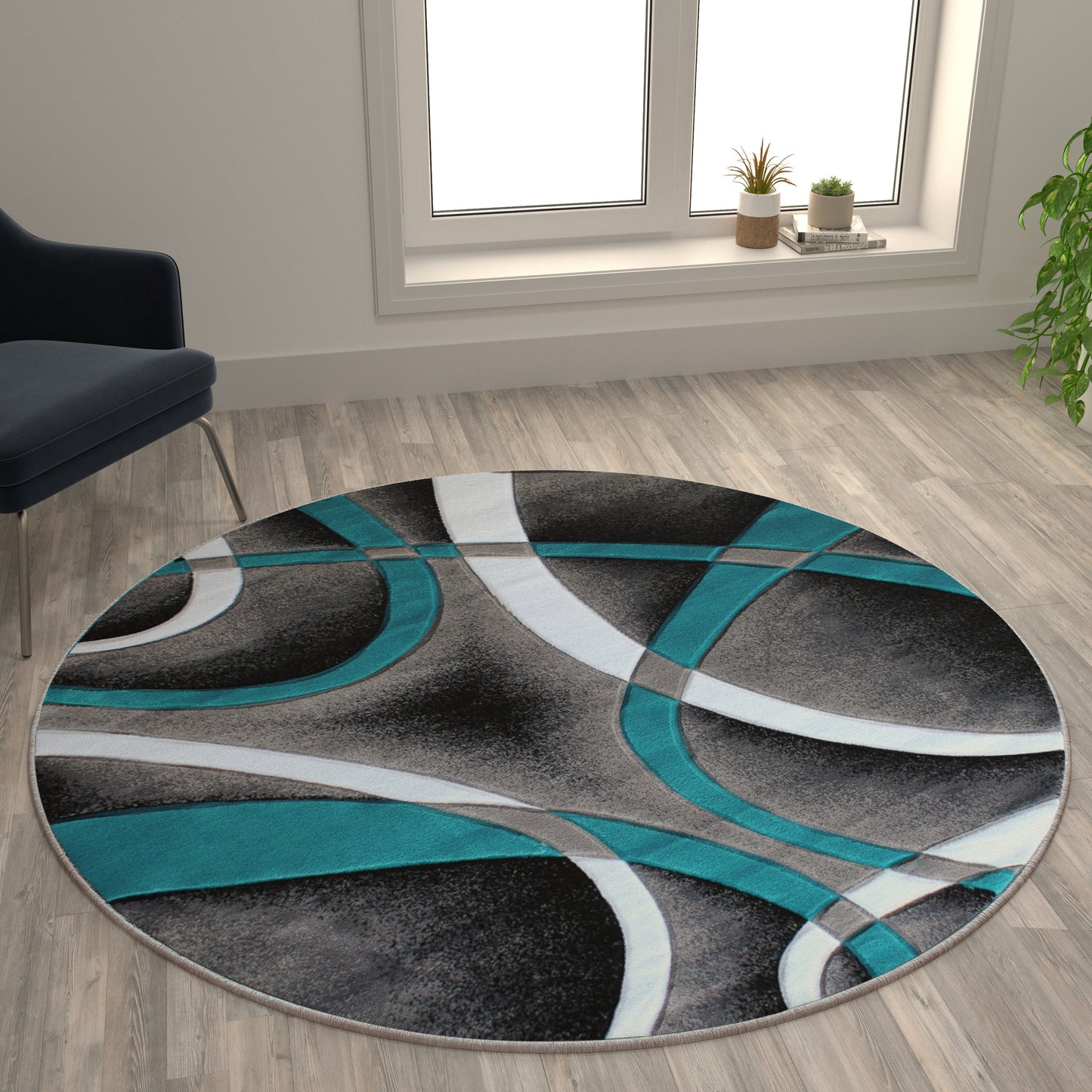 5x5 Turquoise Abstract Rug KP-RG951-55-TQ-GG
