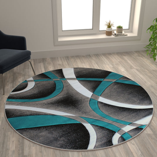 5x5 Turquoise Abstract Rug KP-RG951-55-TQ-GG