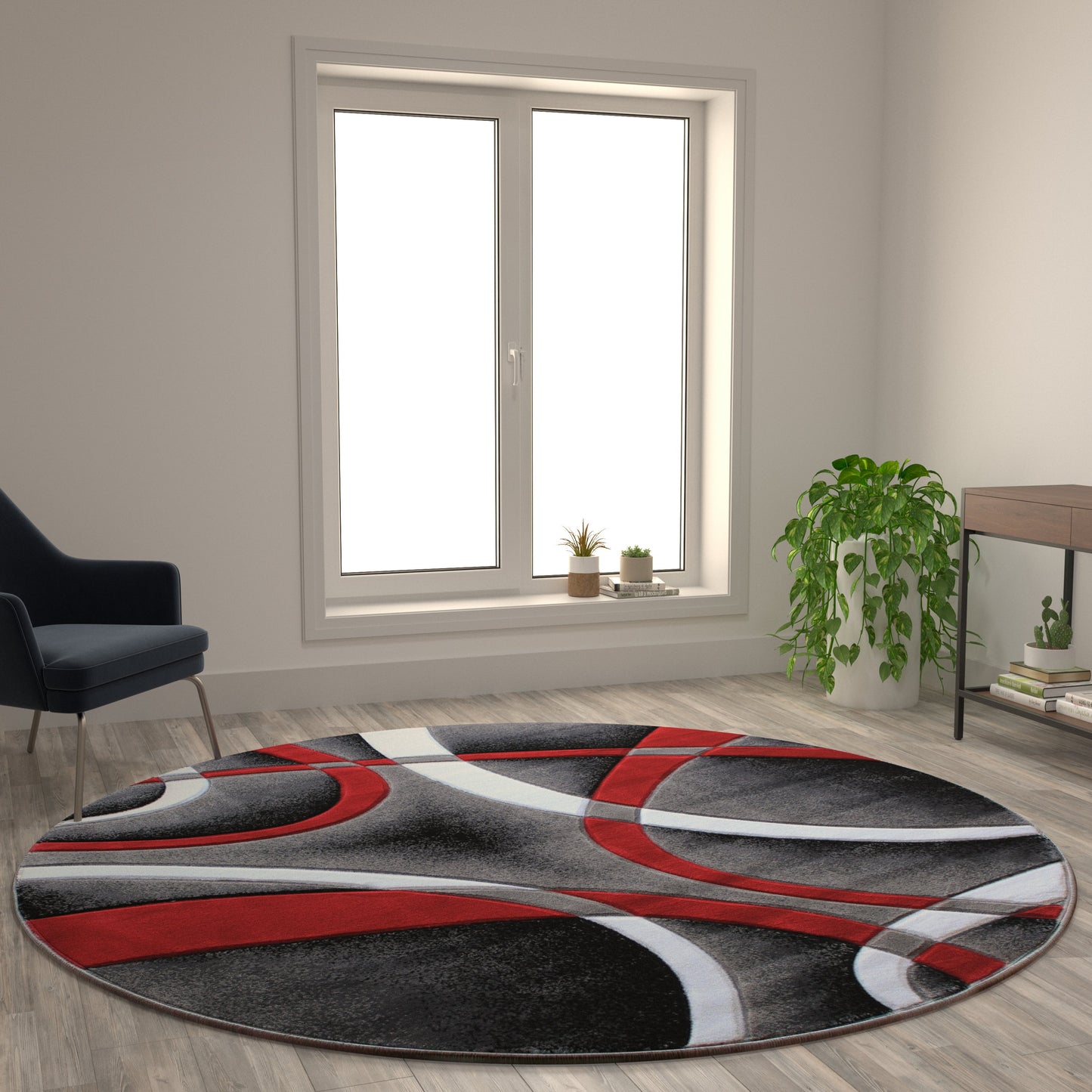 8x8 Red Abstract Rug KP-RG951-88-RD-GG