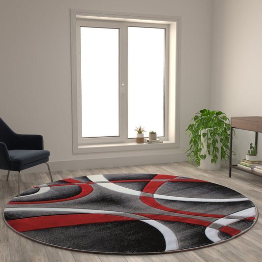8x8 Red Abstract Rug KP-RG951-88-RD-GG