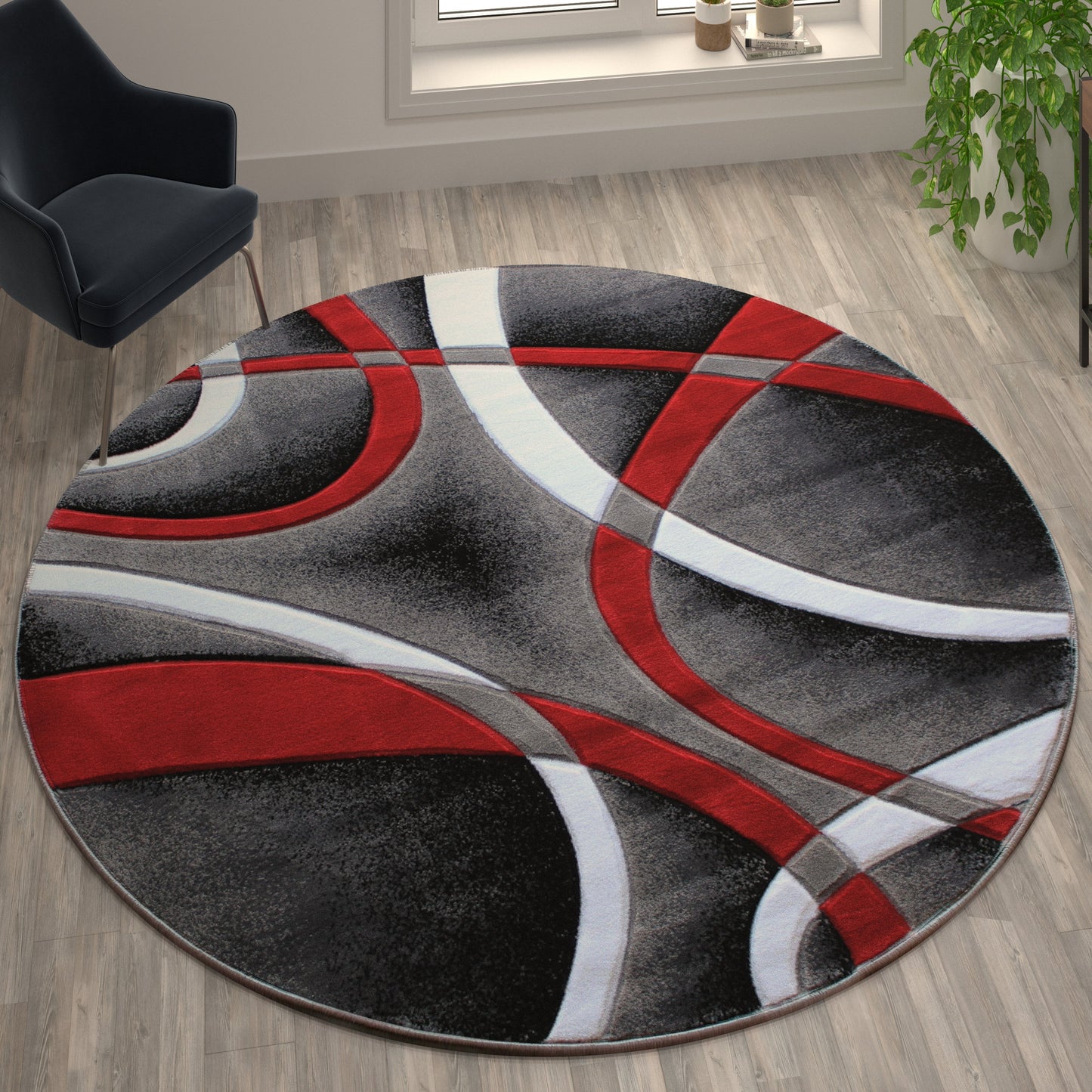 8x8 Red Abstract Rug KP-RG951-88-RD-GG