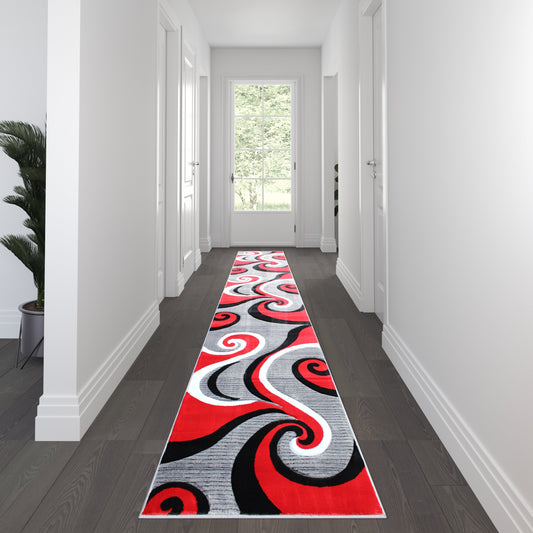 3x16 Red Abstract Rug KP-RG952-316-RD-GG