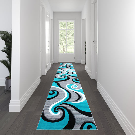 3x16 Turquoise Abstract Rug KP-RG952-316-TQ-GG