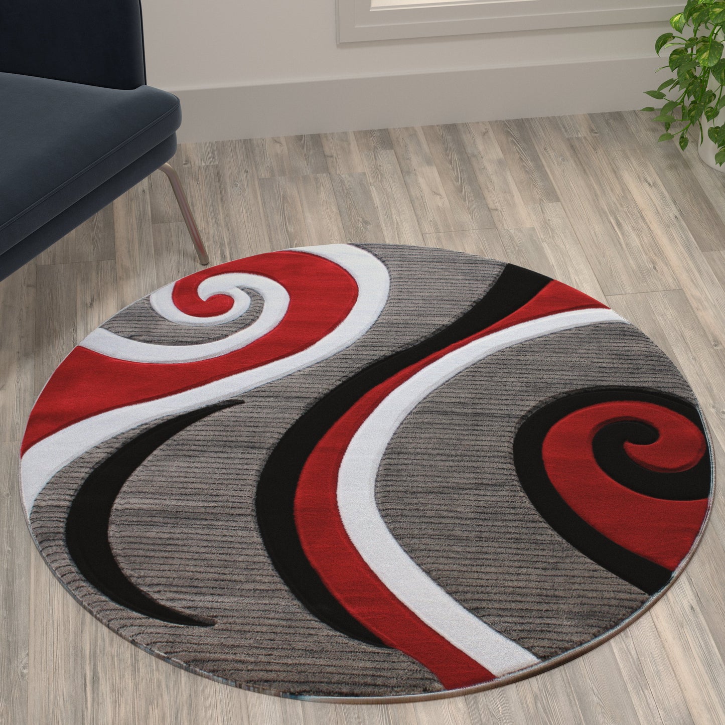 4x4 Red Abstract Rug KP-RG952-44-RD-GG