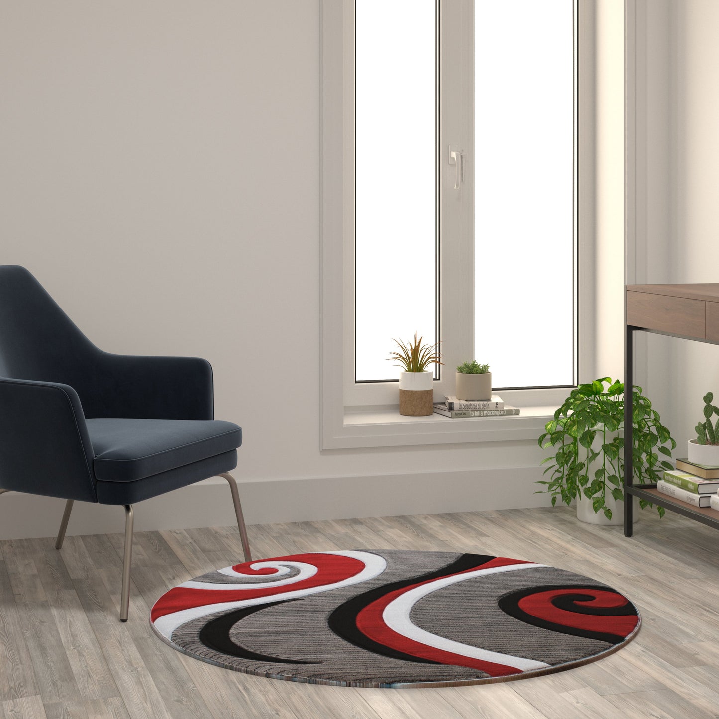 4x4 Red Abstract Rug KP-RG952-44-RD-GG