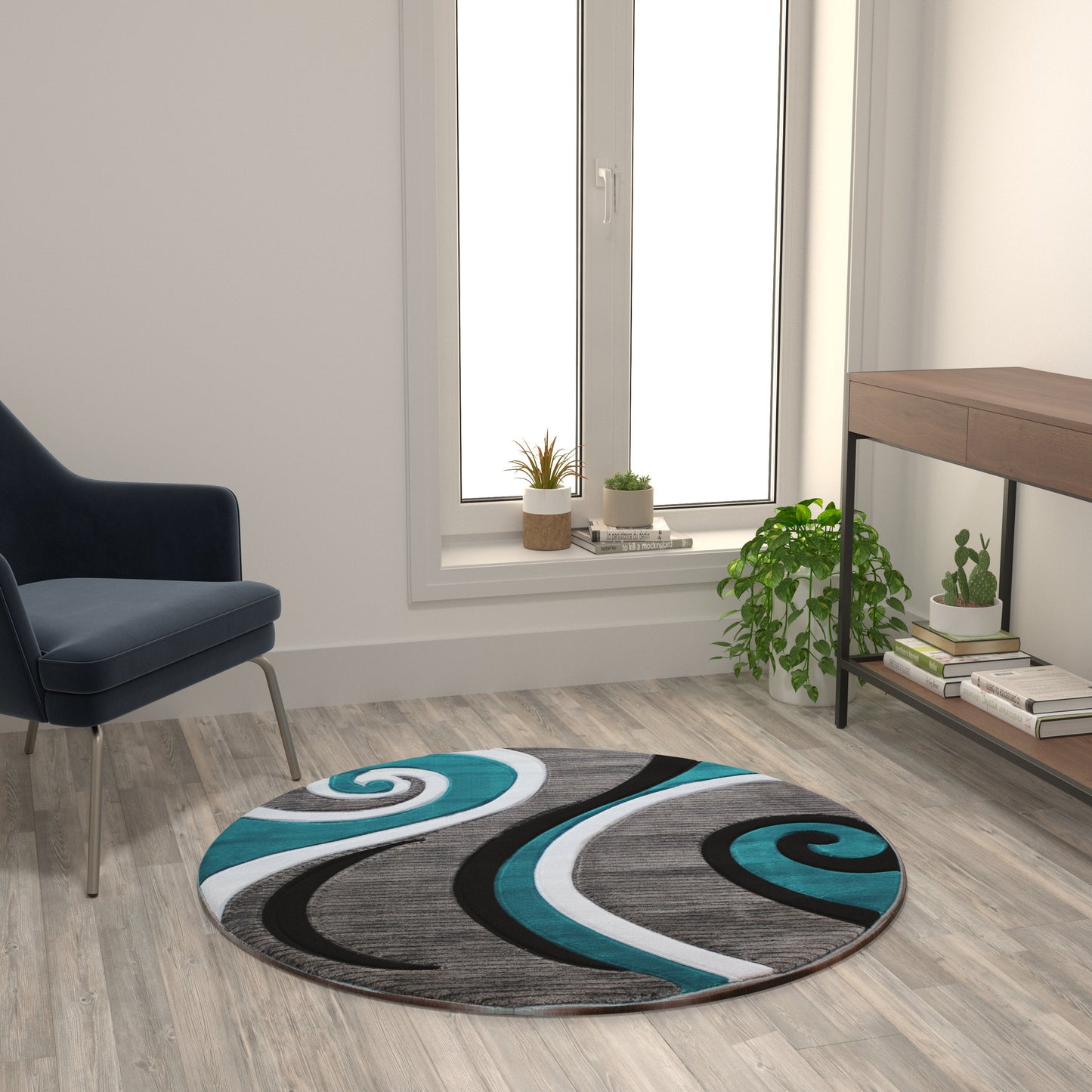 4x4 Turquoise Abstract Rug KP-RG952-44-TQ-GG
