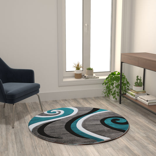 4x4 Turquoise Abstract Rug KP-RG952-44-TQ-GG