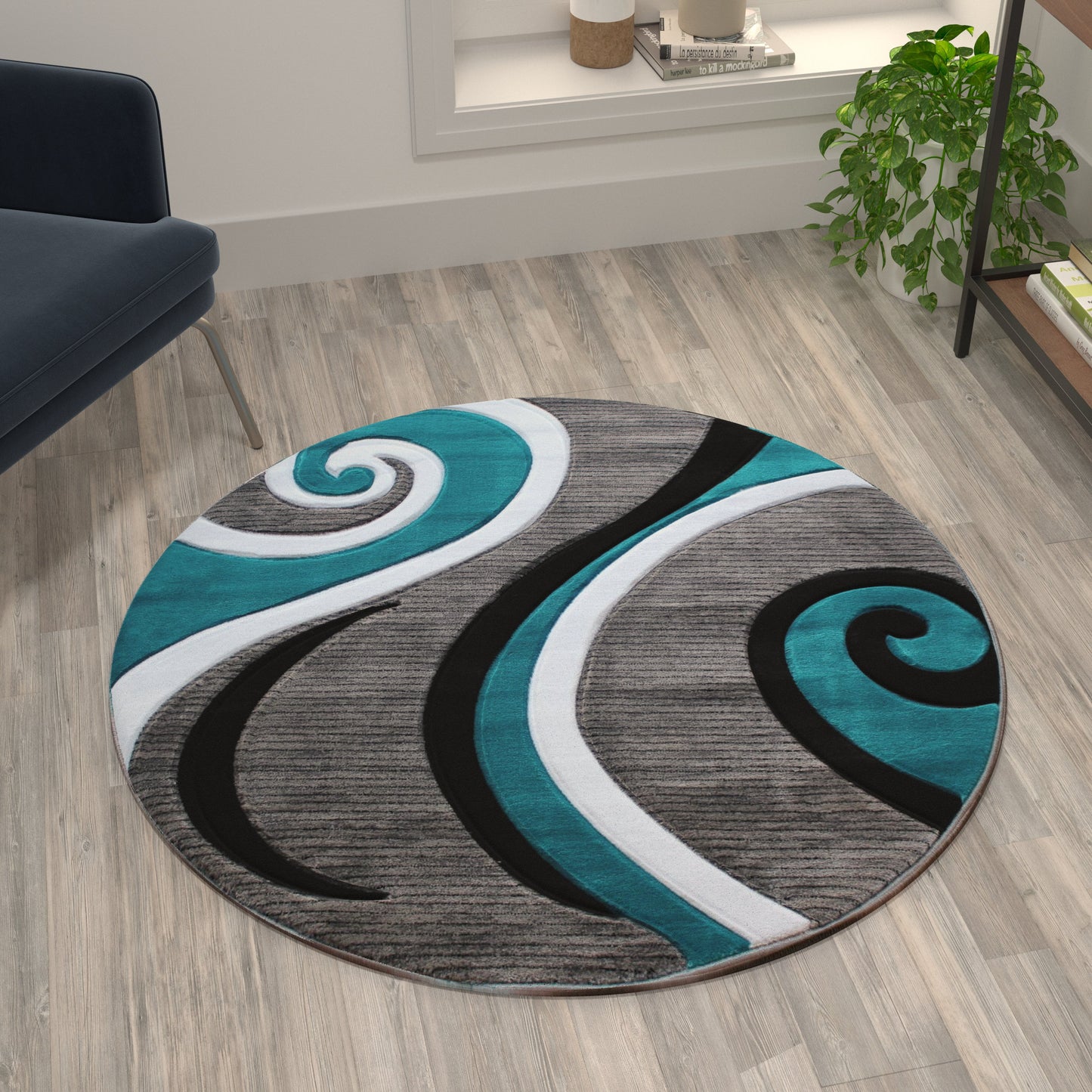 4x4 Turquoise Abstract Rug KP-RG952-44-TQ-GG