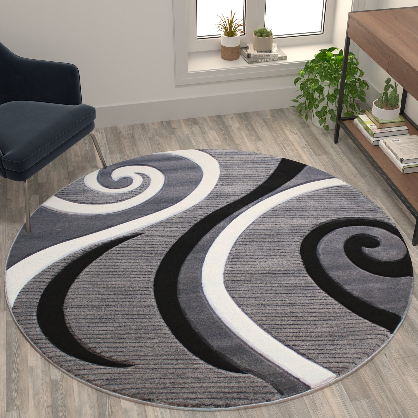 5x5 Gray Abstract Rug KP-RG952-55-GY-GG