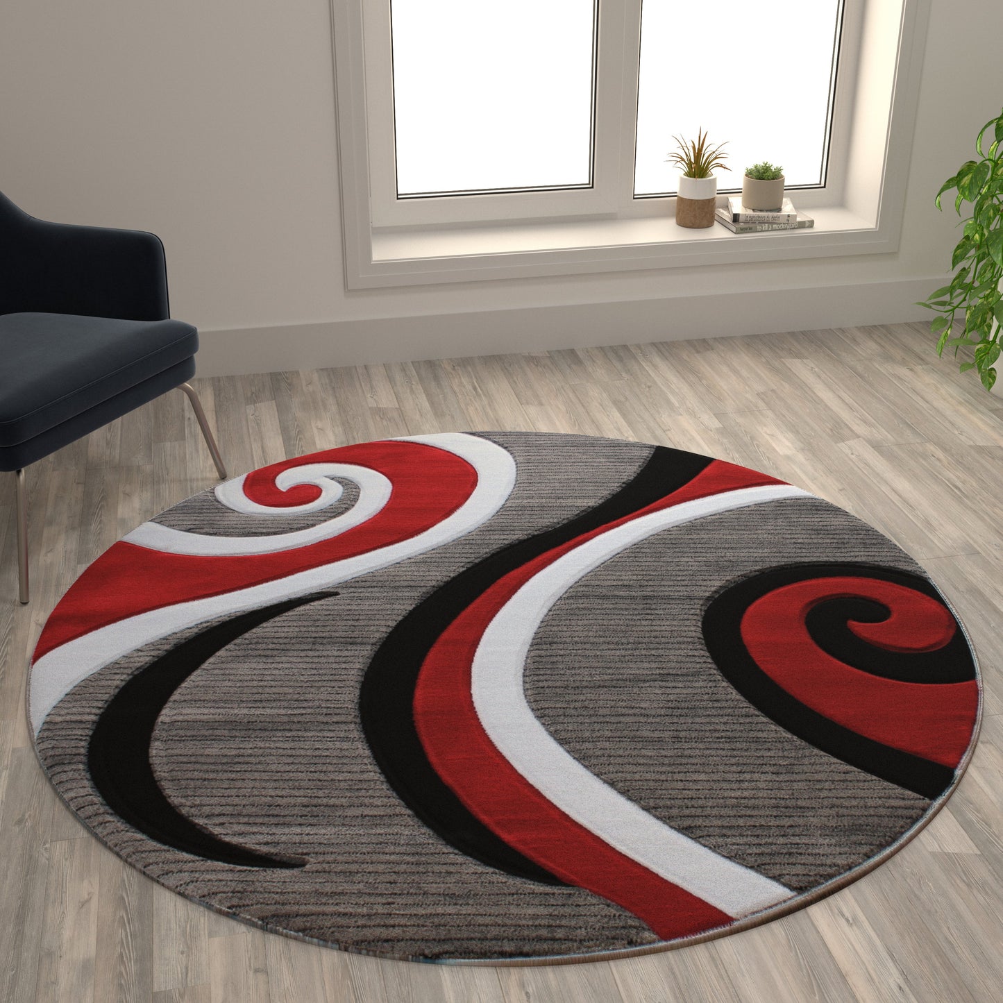 5x5 Red Abstract Rug KP-RG952-55-RD-GG