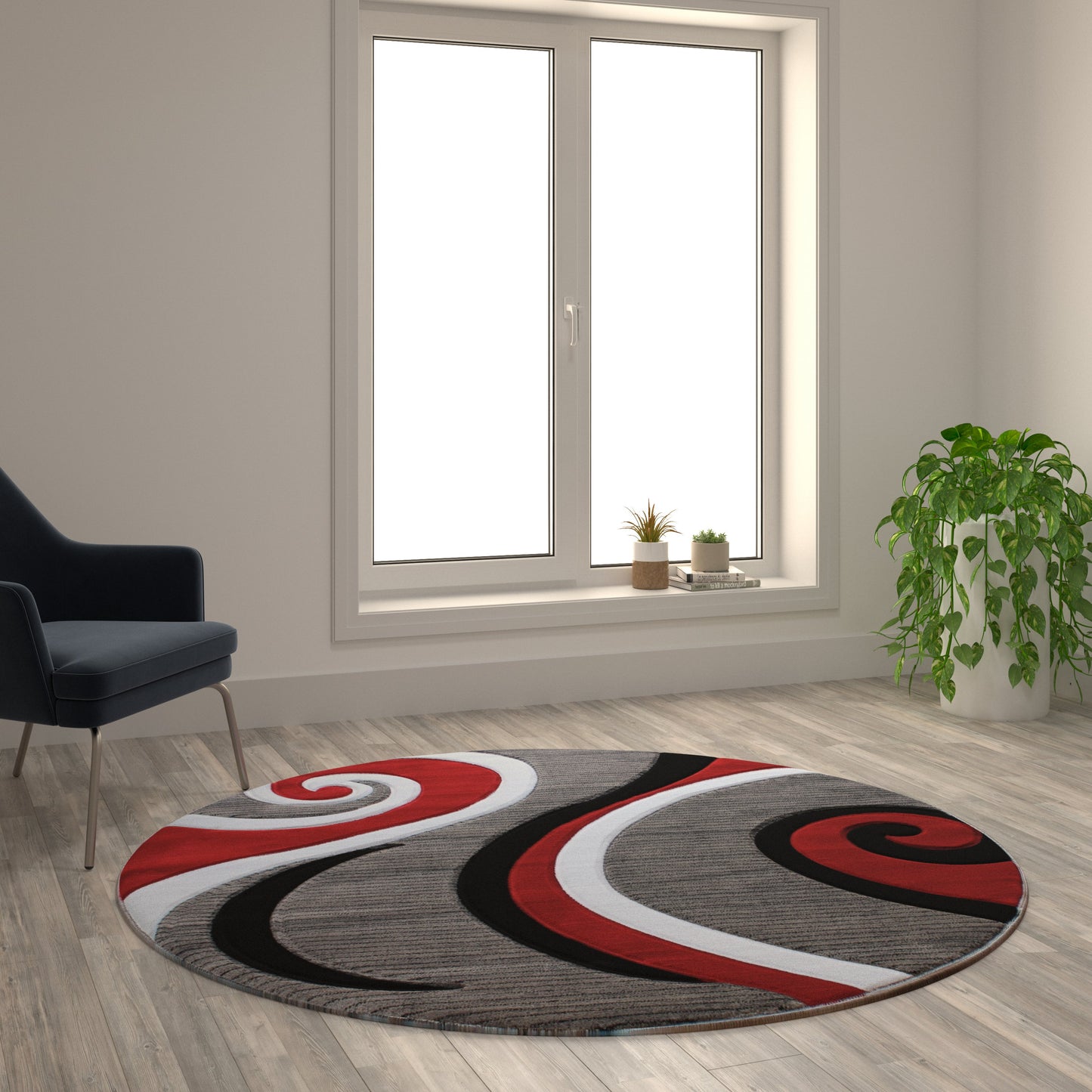 5x5 Red Abstract Rug KP-RG952-55-RD-GG