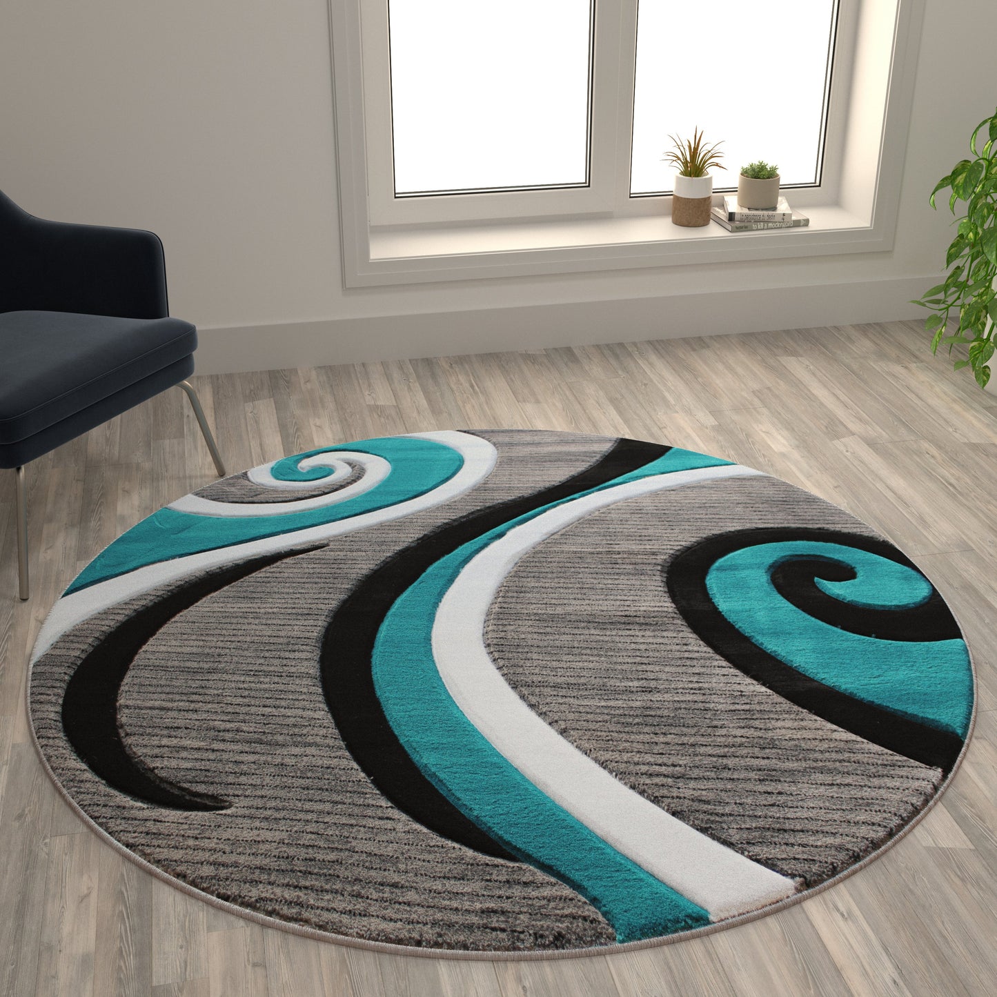 5x5 Turquoise Abstract Rug KP-RG952-55-TQ-GG