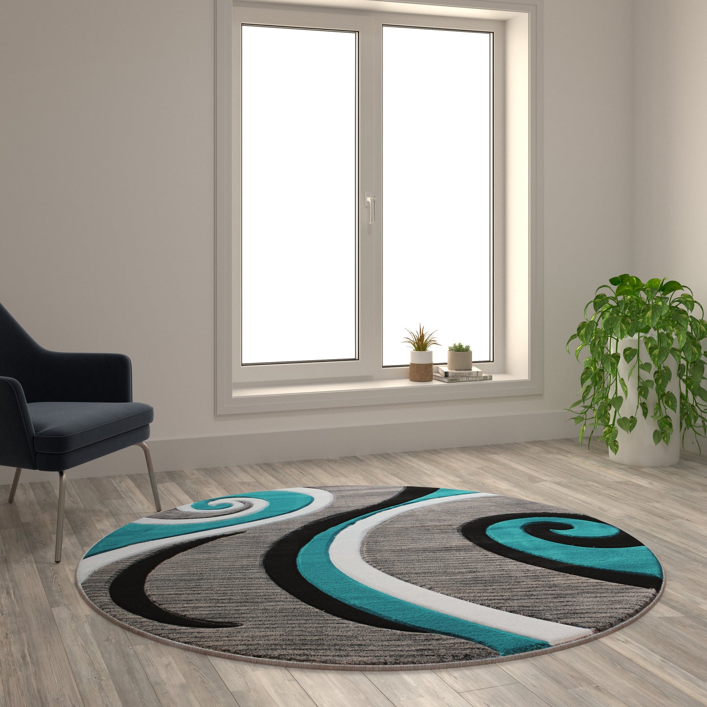 5x5 Turquoise Abstract Rug KP-RG952-55-TQ-GG