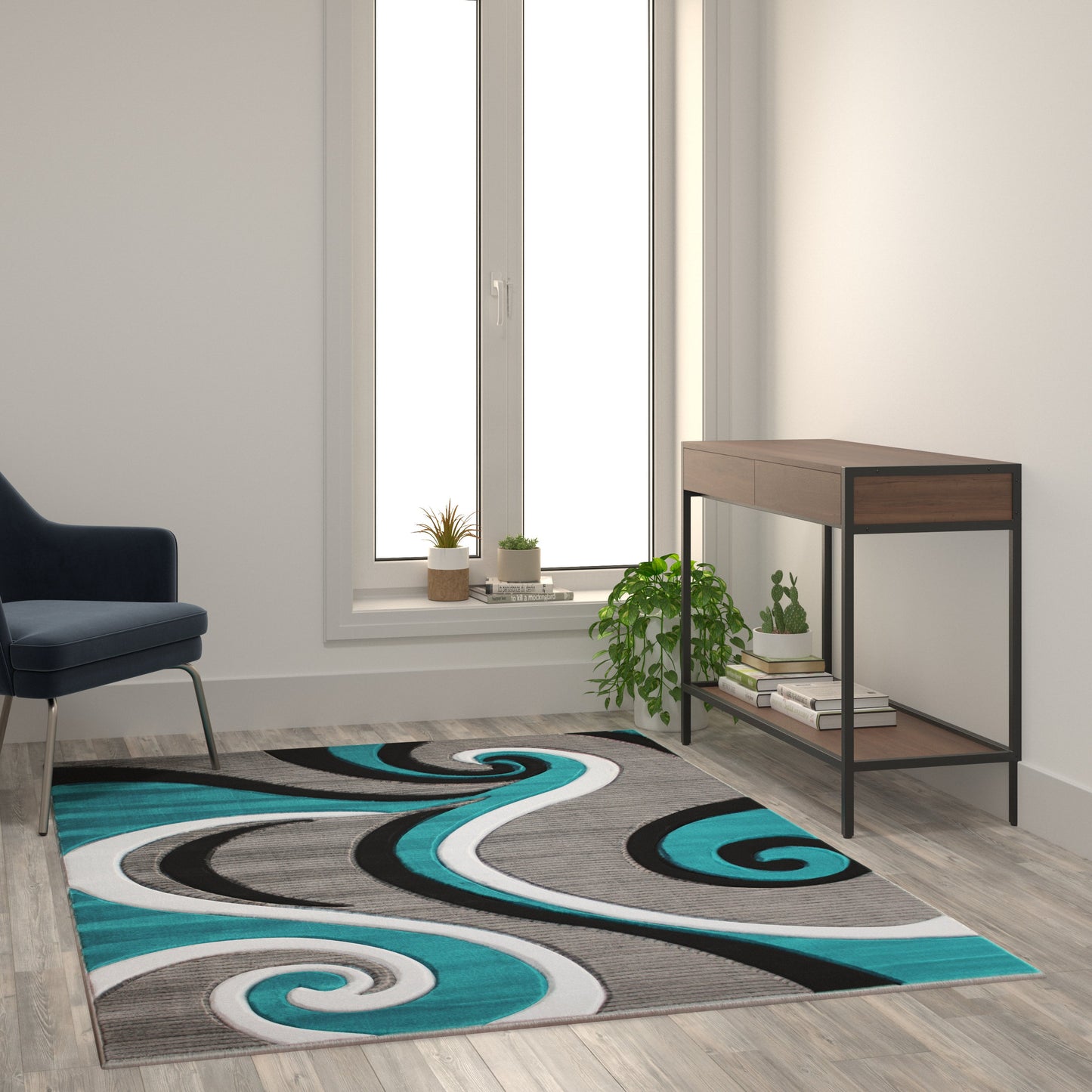 5x7 Turquoise Abstract Rug KP-RG952-57-TQ-GG