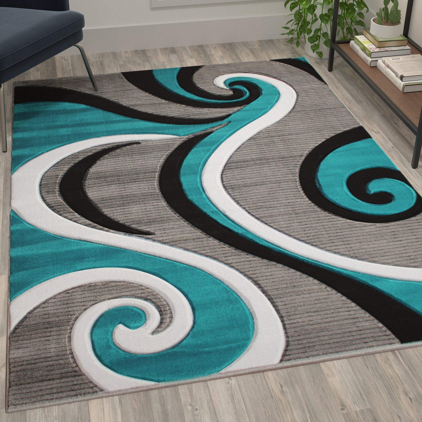 5x7 Turquoise Abstract Rug KP-RG952-57-TQ-GG