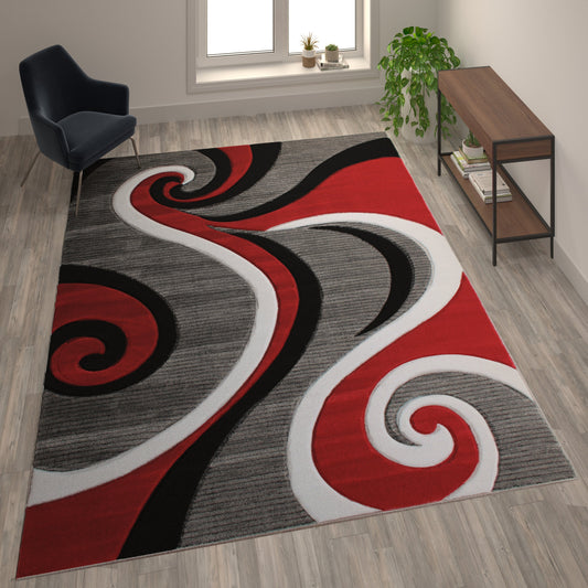 8x10 Red Abstract Rug KP-RG952-810-RD-GG