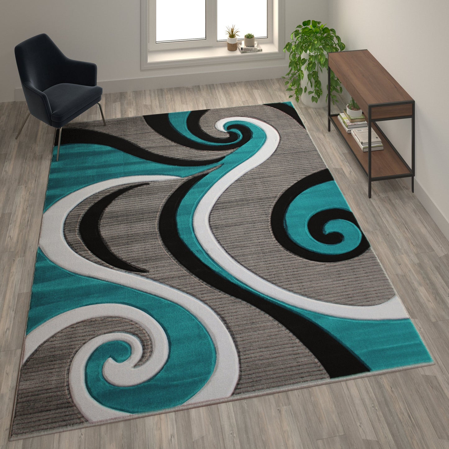 8x10 Turquoise Abstract Rug KP-RG952-810-TQ-GG
