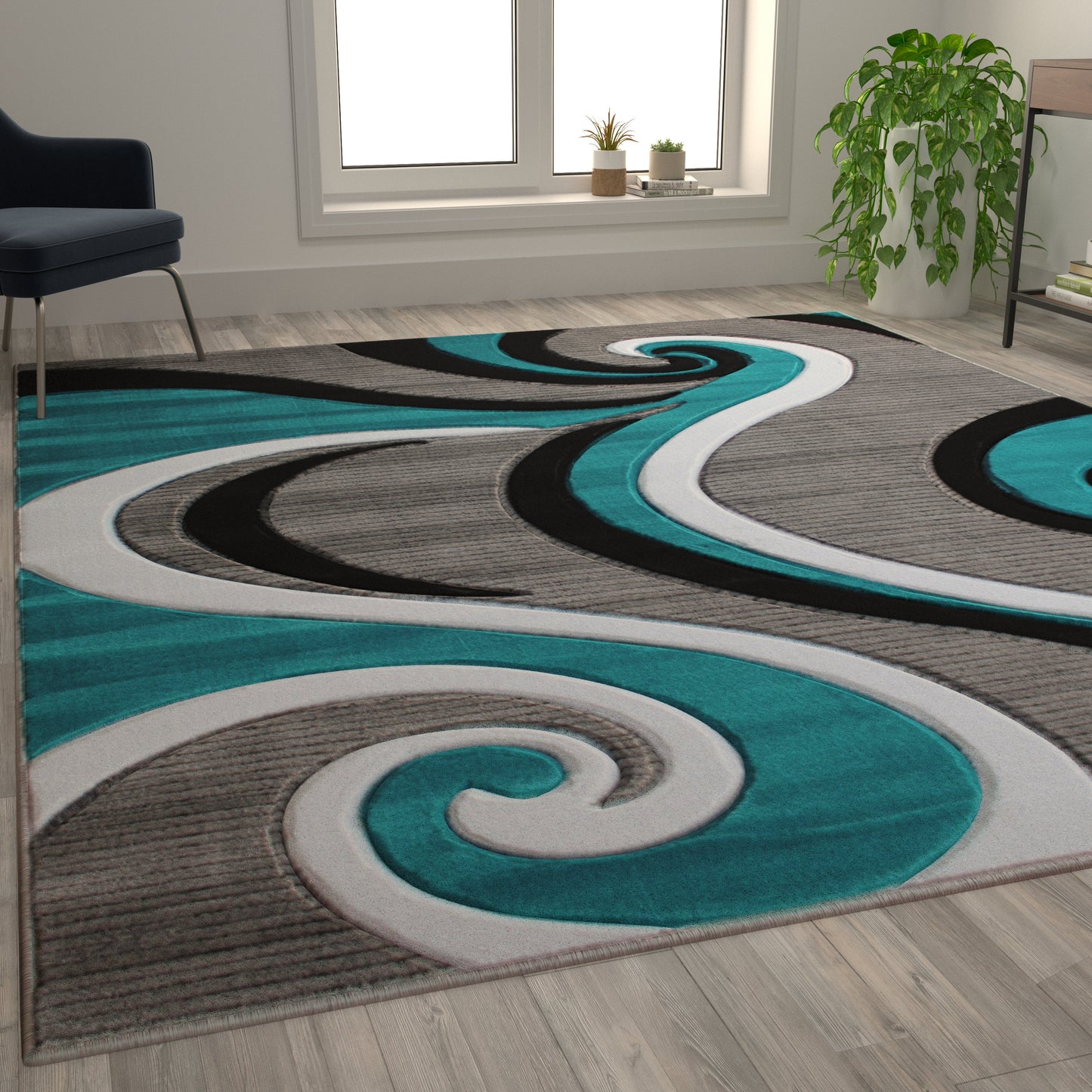 8x10 Turquoise Abstract Rug KP-RG952-810-TQ-GG