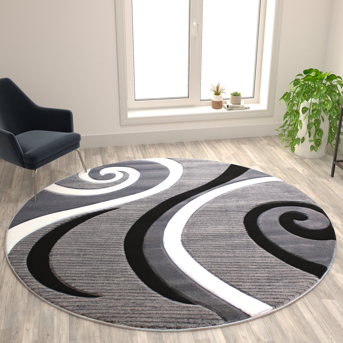 8x8 Gray Abstract Rug KP-RG952-88-GY-GG